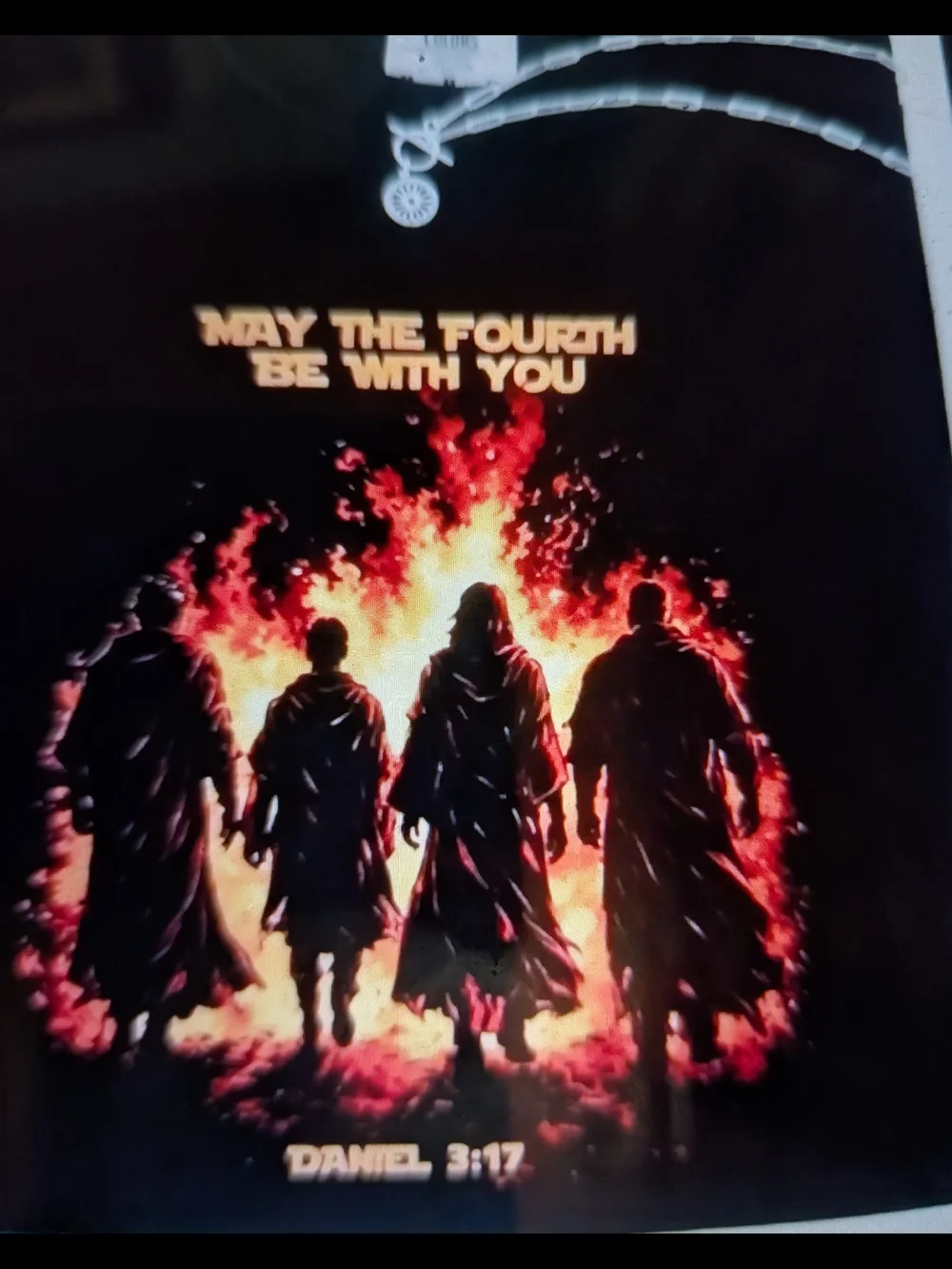 Biblical Black Tshirt with Four In  Fiery Furnace  - May The Fourth Be With You